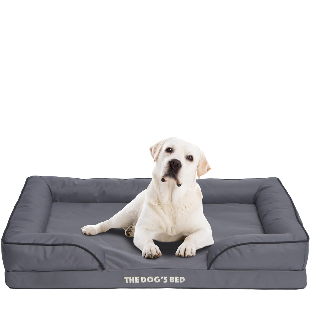 The Dog's Balls bed xl grey front view shows large size for spacious dogs.