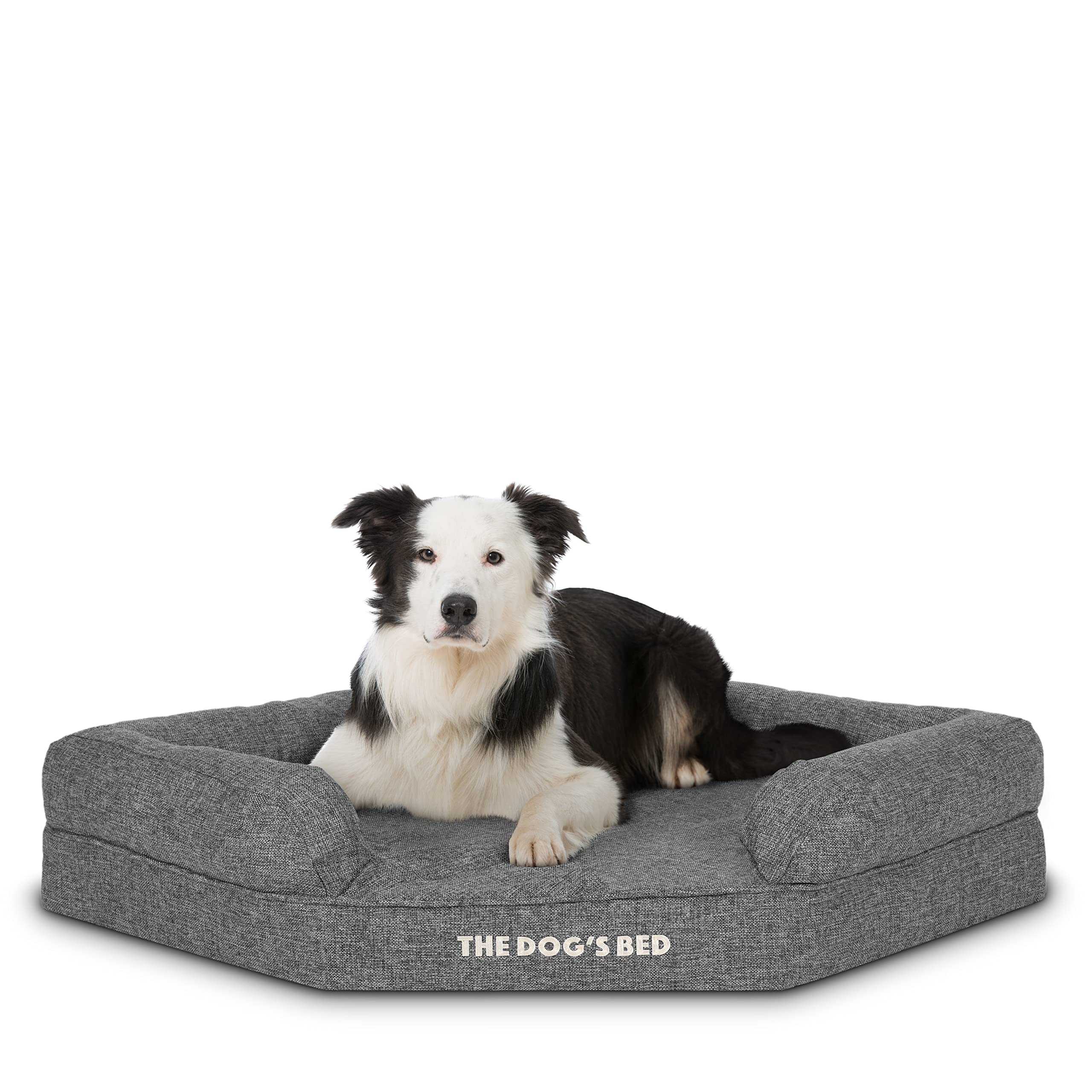 The Dog's Balls corner bed large grey memory foam close-up for joint support.