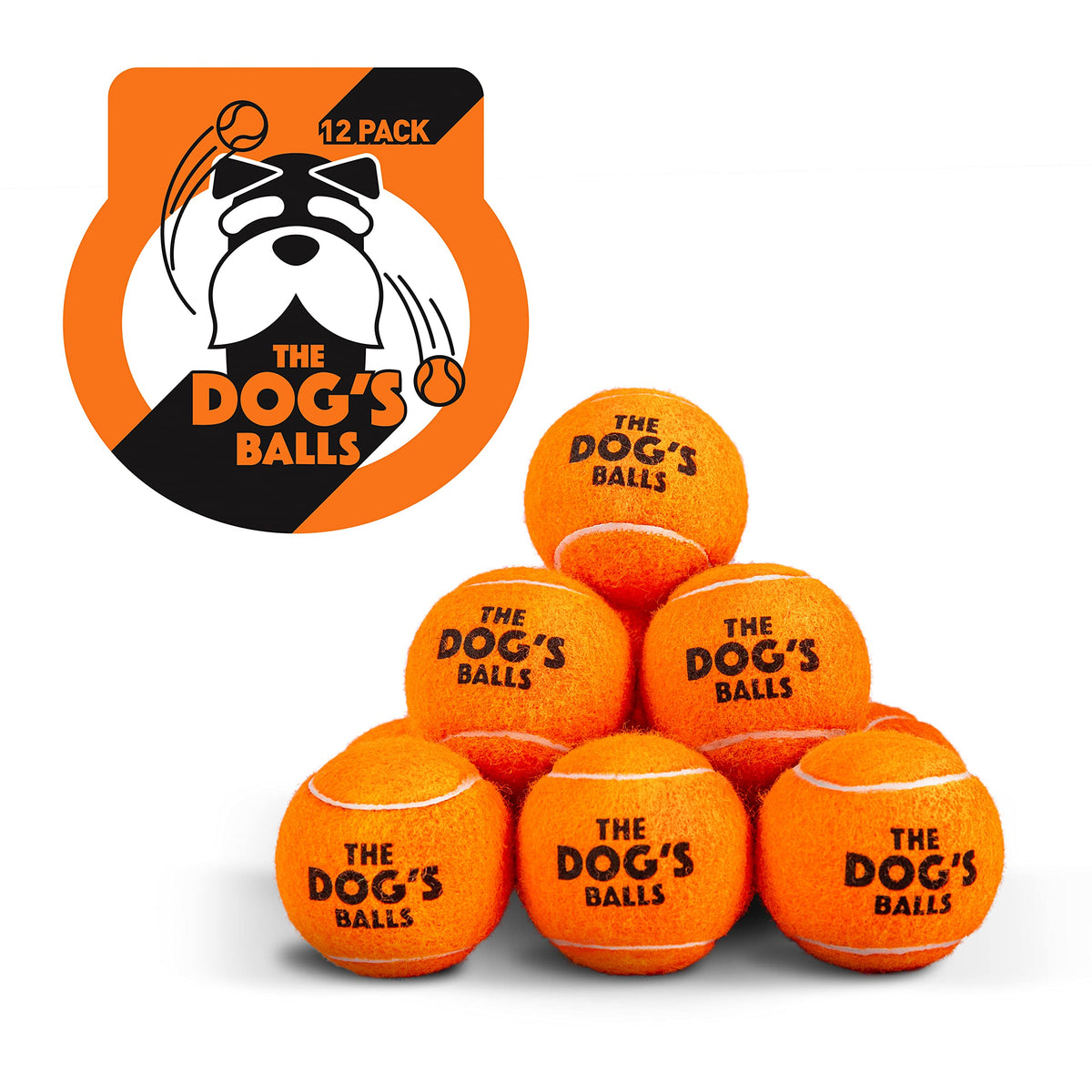 The Dog's Balls orange ball in park offers high visibility for easy fetch.