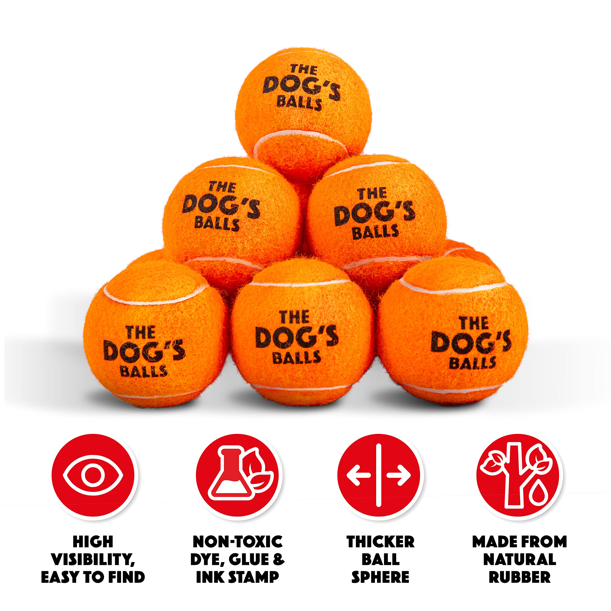 The Dog's Balls orange ball features thick walls for durable, long-lasting play.