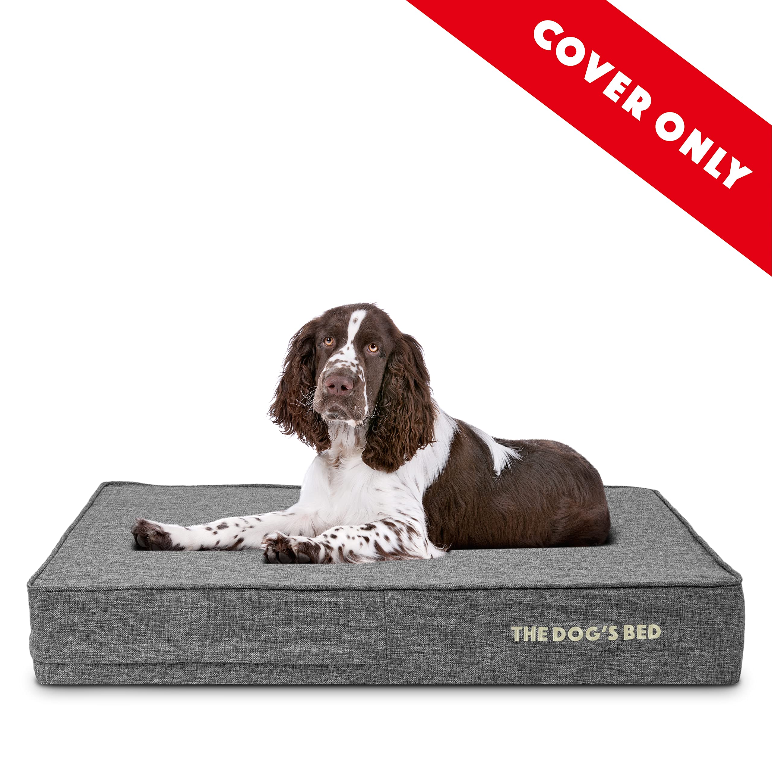 The Dog's Balls replacement outer cover grey linen folded neatly; convenient topper for quick swaps.