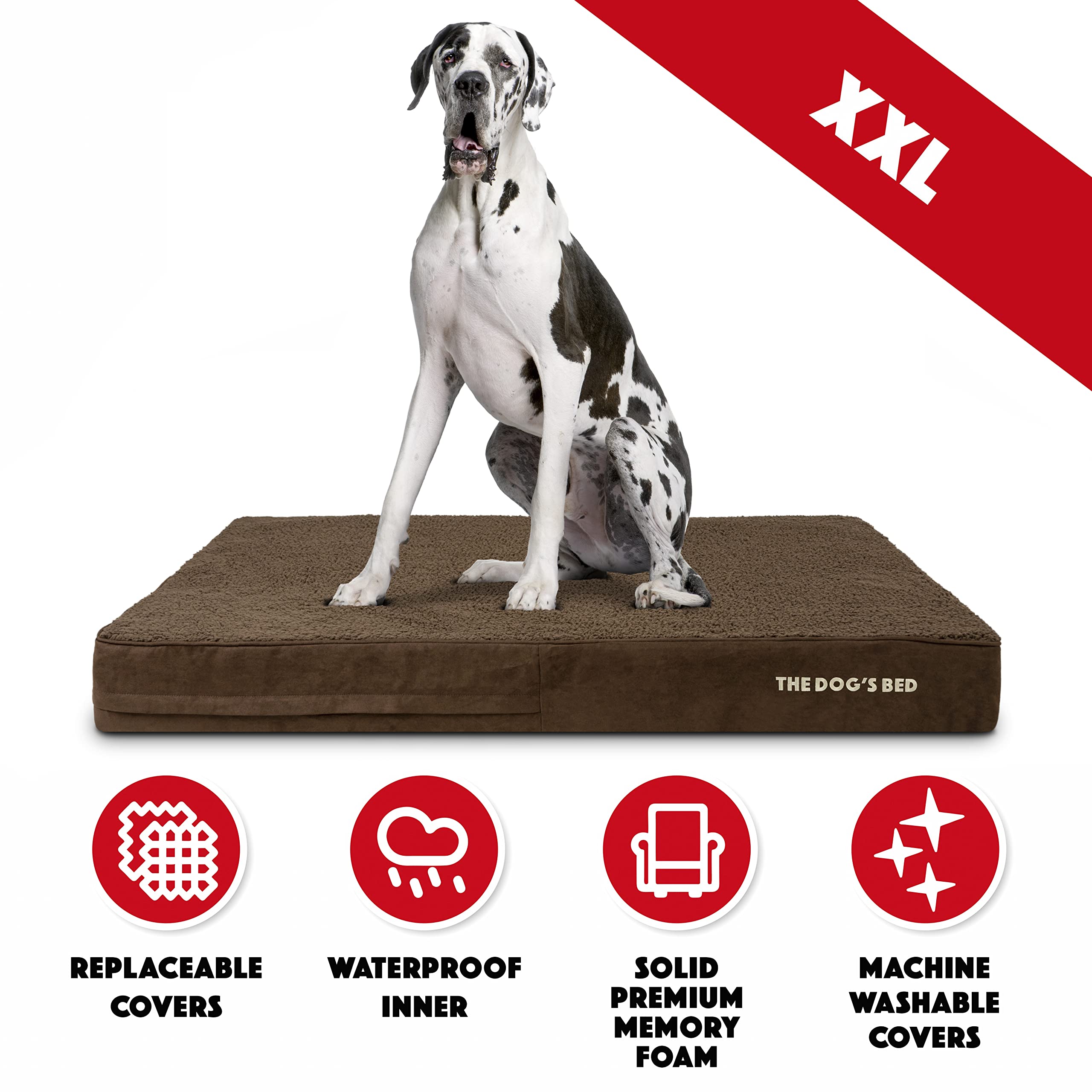 The Dog's Bed orthopedic bed with a resting dog demonstrates comfort.