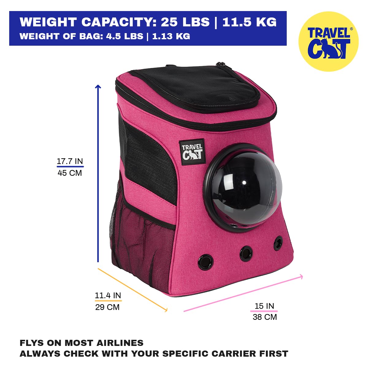 The Fat Cat backpack carrier features adjustable shoulder and chest straps for multiple carry options.