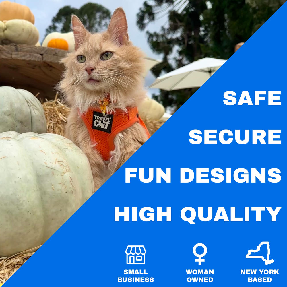 The Fat Cat Travel Cat Harness size chart aids finding the perfect fit.