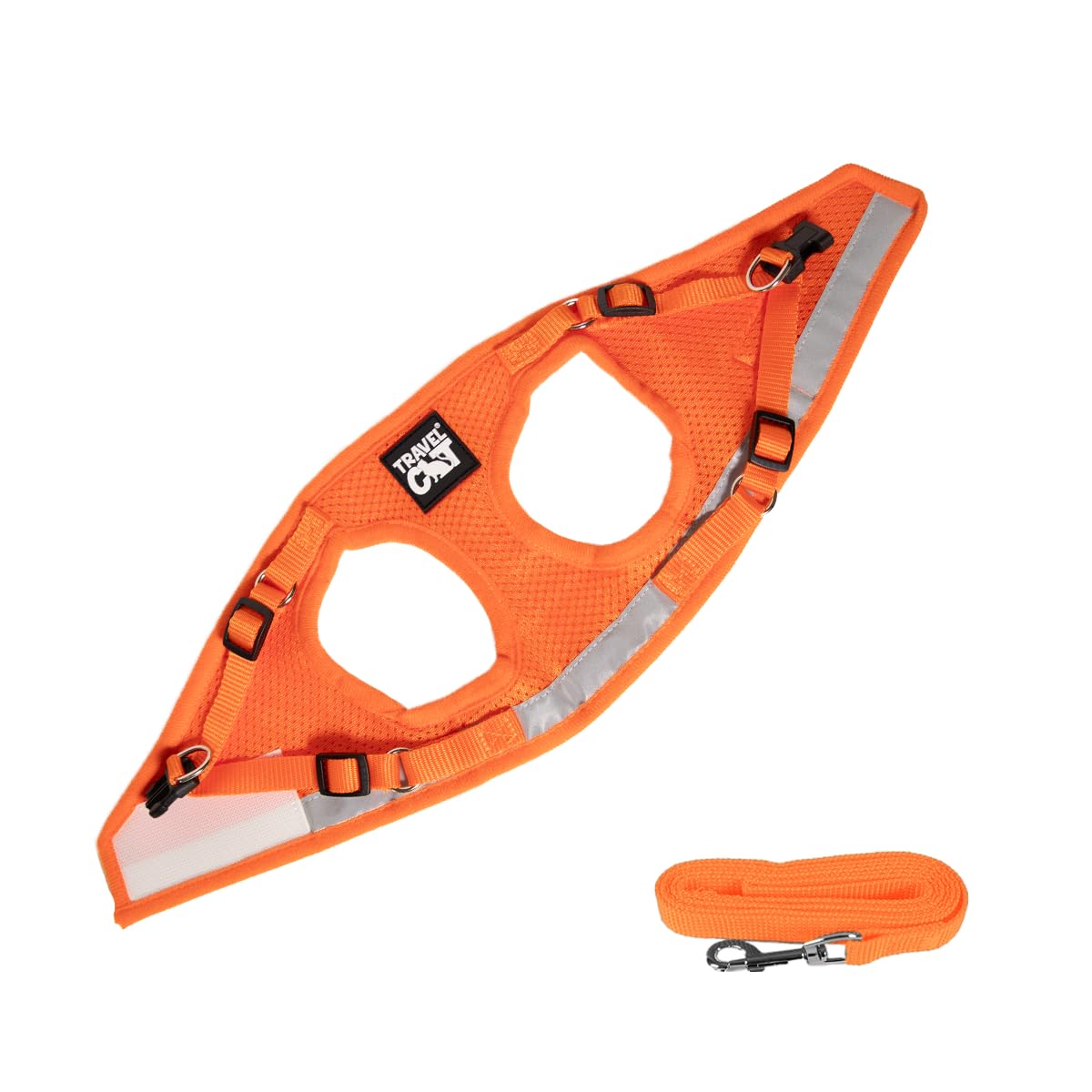 The Fat Cat Travel Cat Harness worn in park for versatile outdoor use.