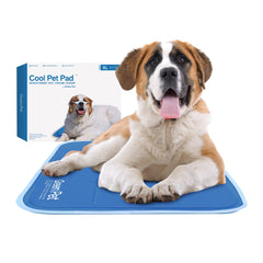 The Green Pet Shop Cool Pet Pad Extra Large Blue on floor delivers cooling comfort for dogs.