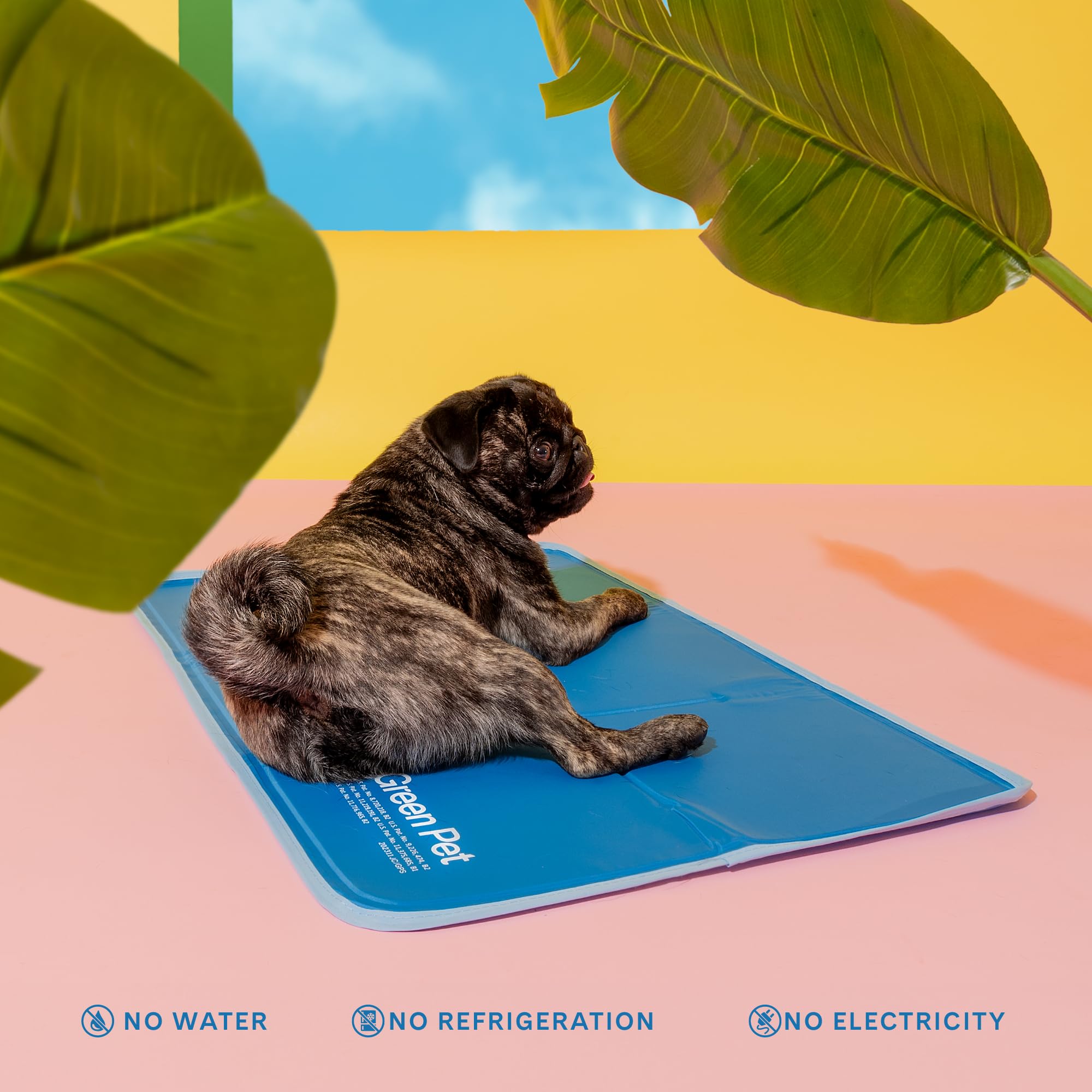 The Green Pet Shop Cool Pet Pad Extra Large Blue travel-ready mat folds for easy transport.