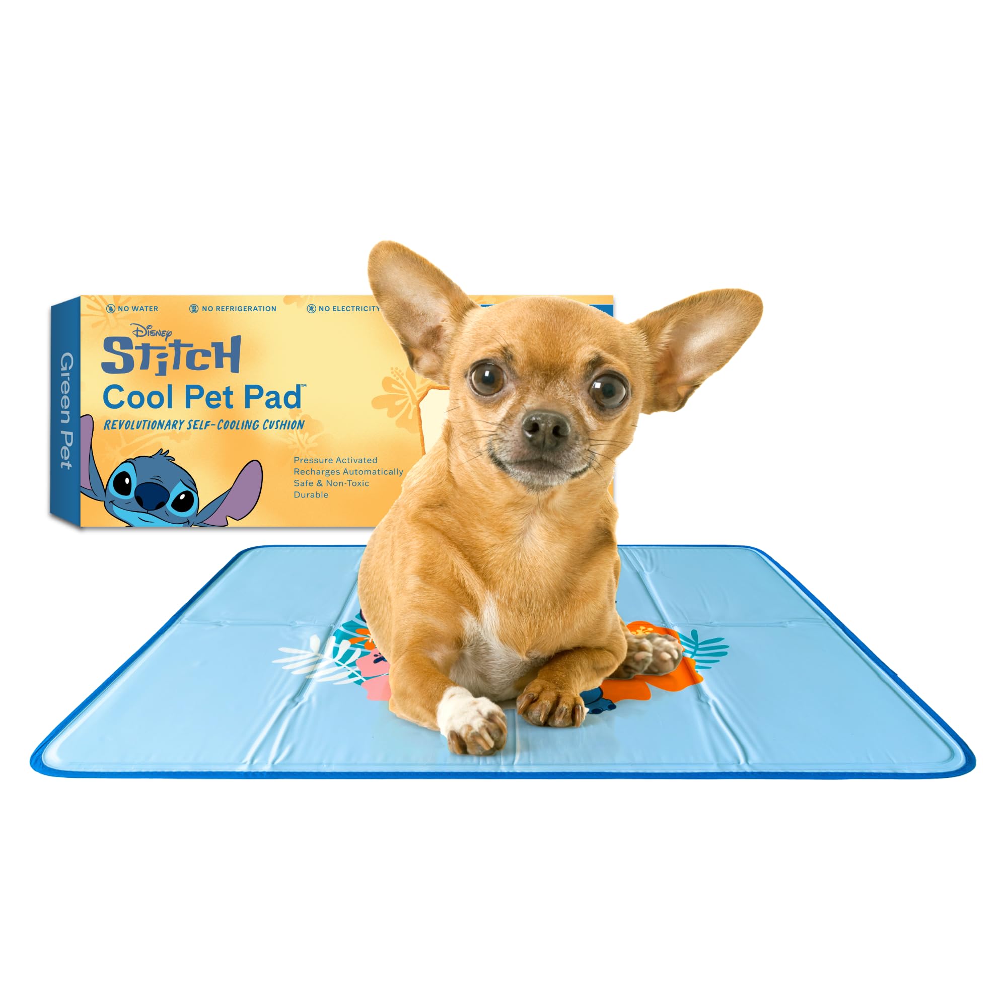 The Green Pet Shop Cool Pet Pad Stitch design provides cozy Disney nap comfort.