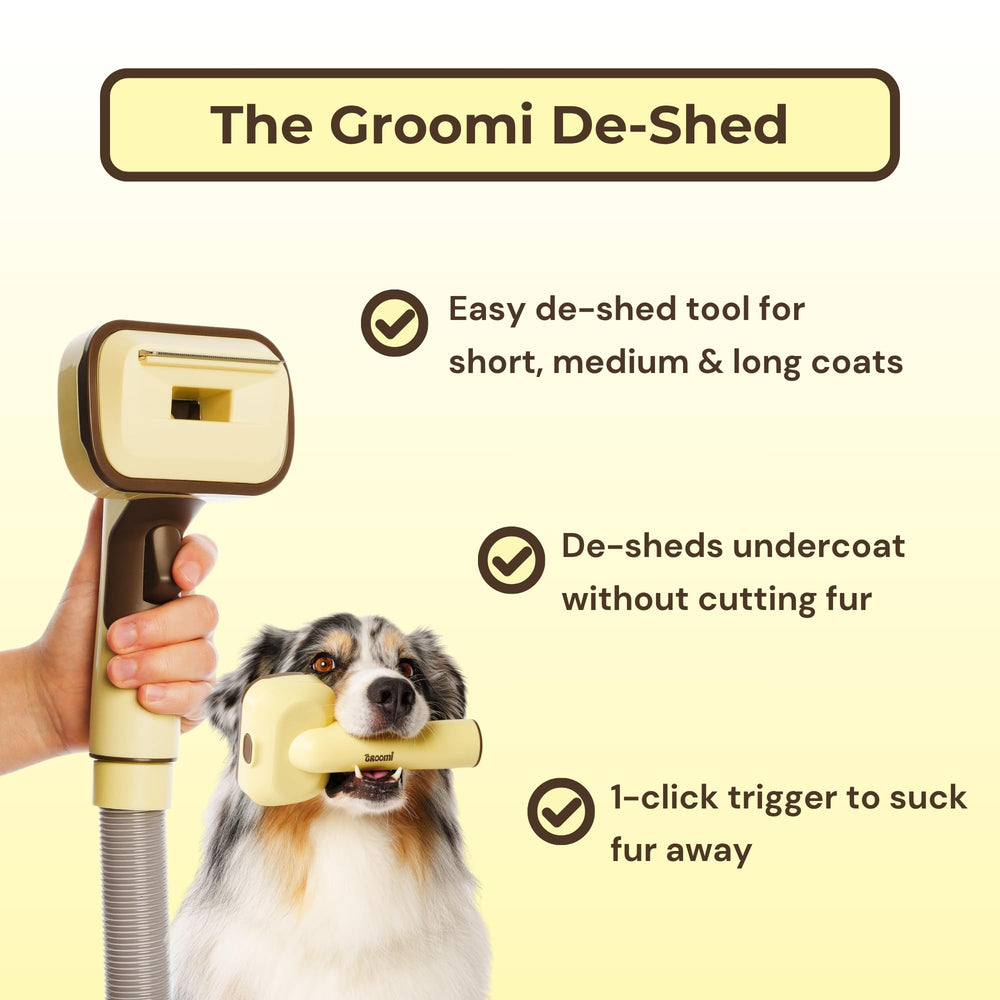 The Groomi slicker head glides through fur to detangle and protect sensitive areas.