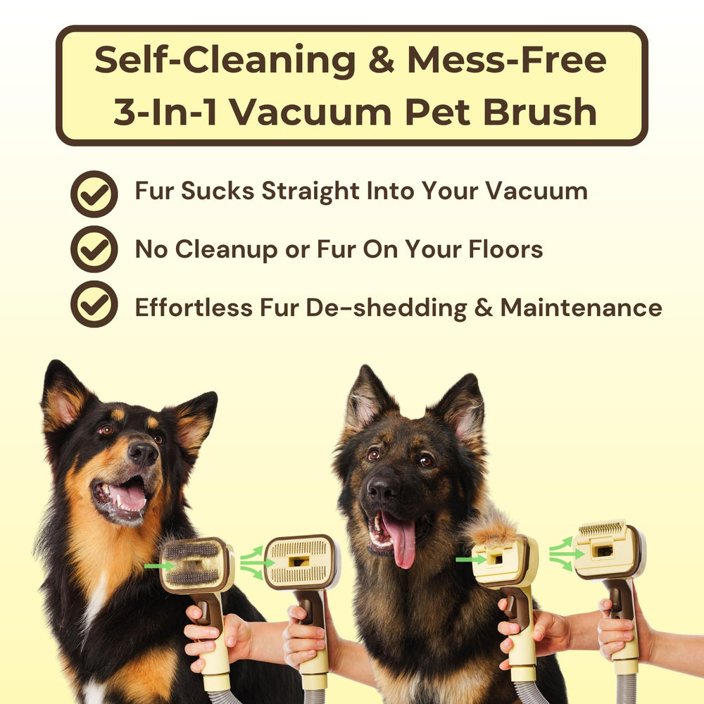 The Groomi Pet Brush Kit three attachments ready for all coat types.