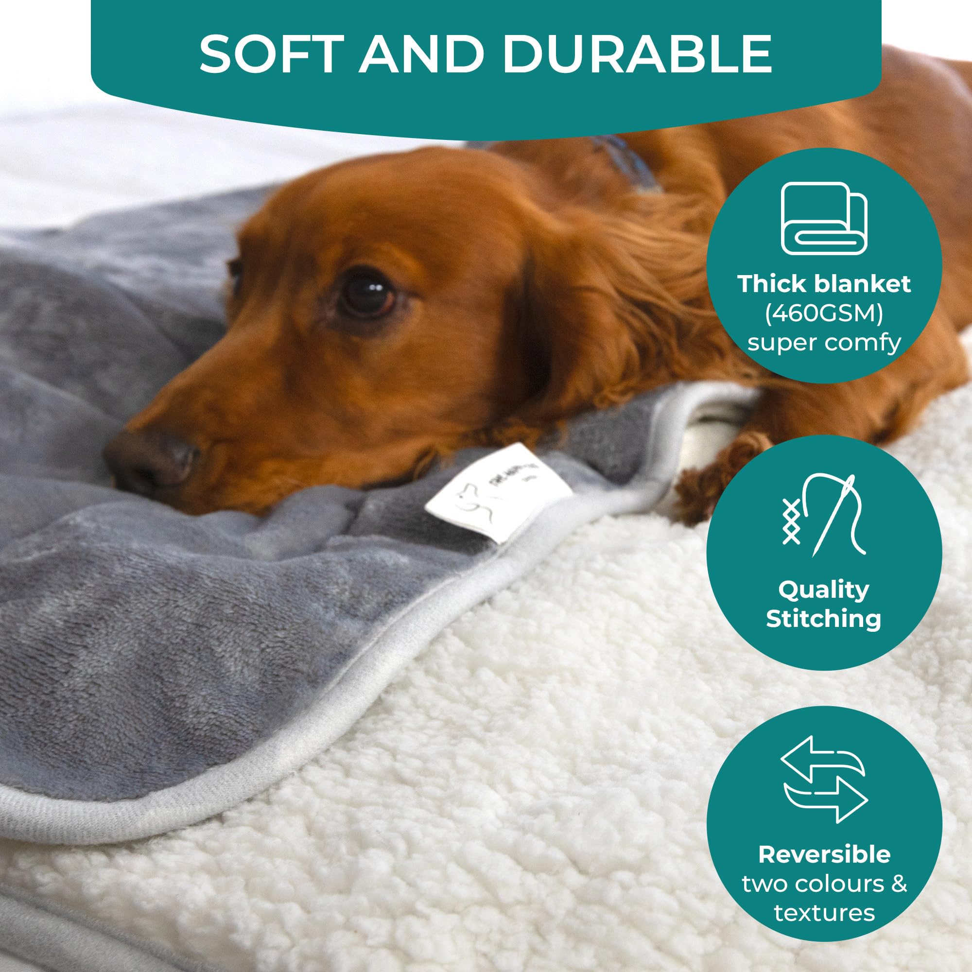 The Happy Dog Company soft sherpa fleece adds cozy snuggles to the blanket