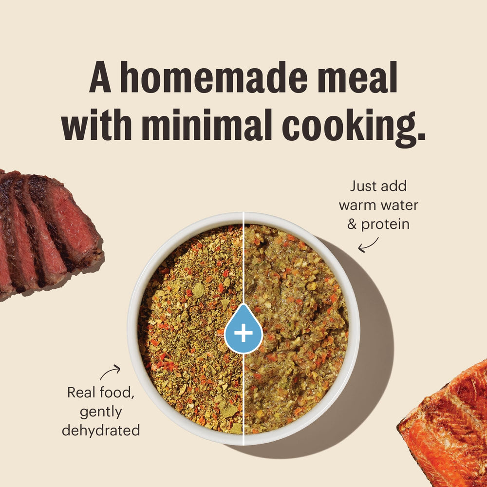 Fruits and vegetables from The Honest Kitchen create antioxidant-rich colors in the mix.