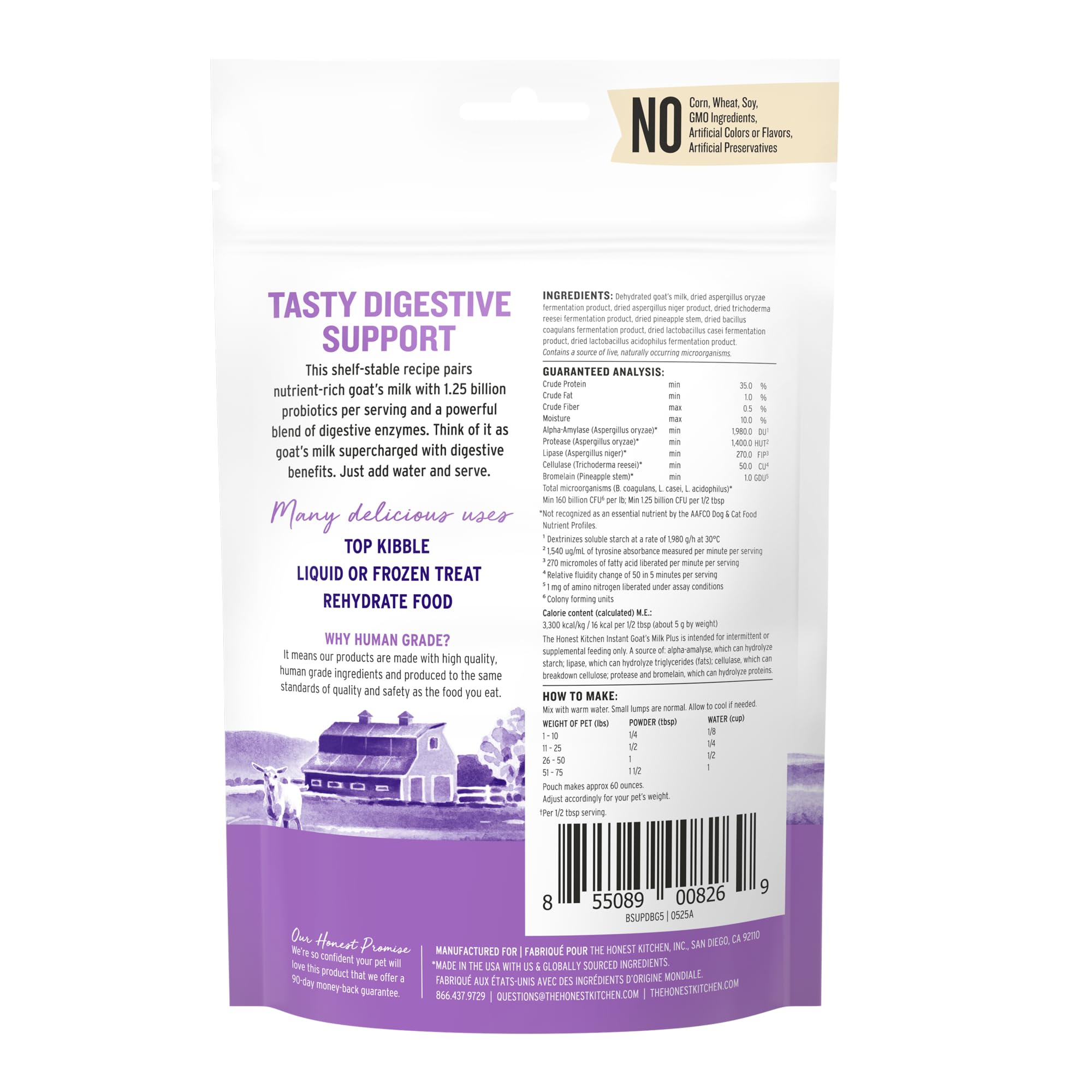 The Honest Kitchen instant goat milk cats-serve with probiotic boost for cats.
