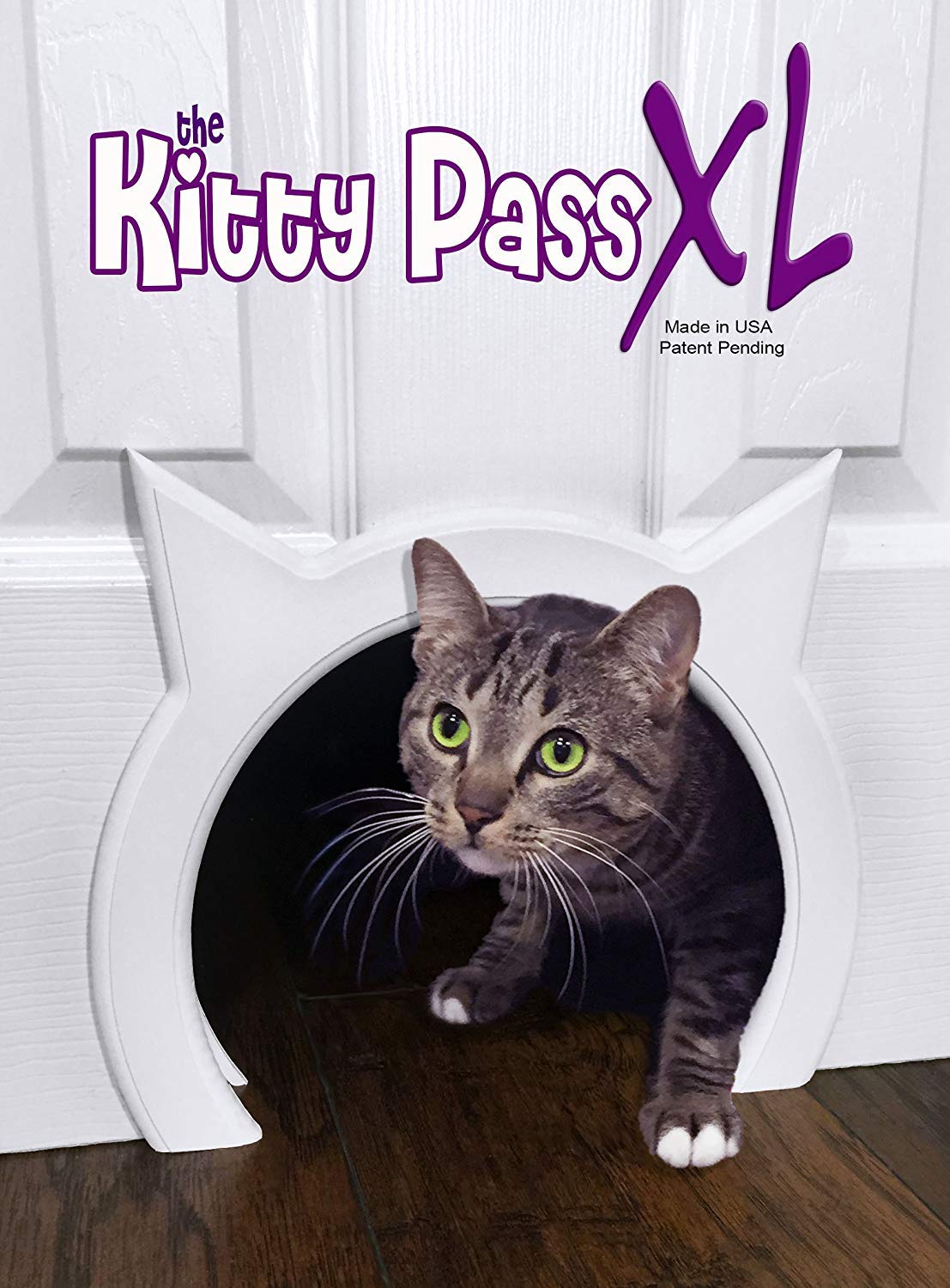 The Kitty Pass XL cat door on interior door offers easy access for cats up to 30 lbs.