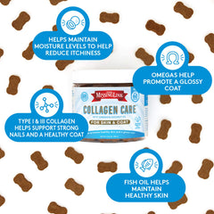 The Missing Link collagen care soft chews support hair growth in dogs.
