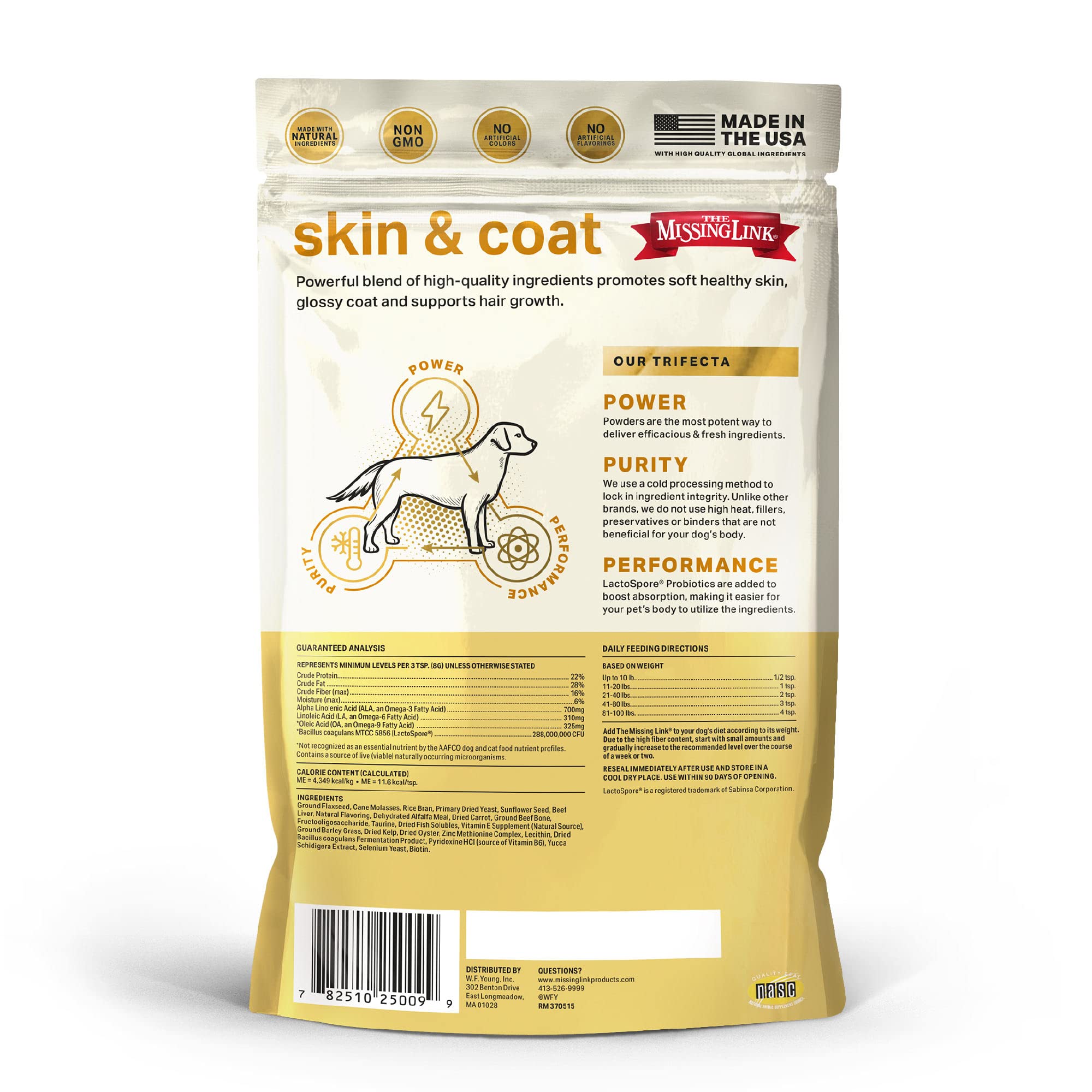 The Missing Link dog coat-shine closeup hints at a healthier, glossy coat.
