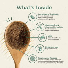 The Missing Link hip-joint-probiotics powder label close-up showing joint-support ingredients