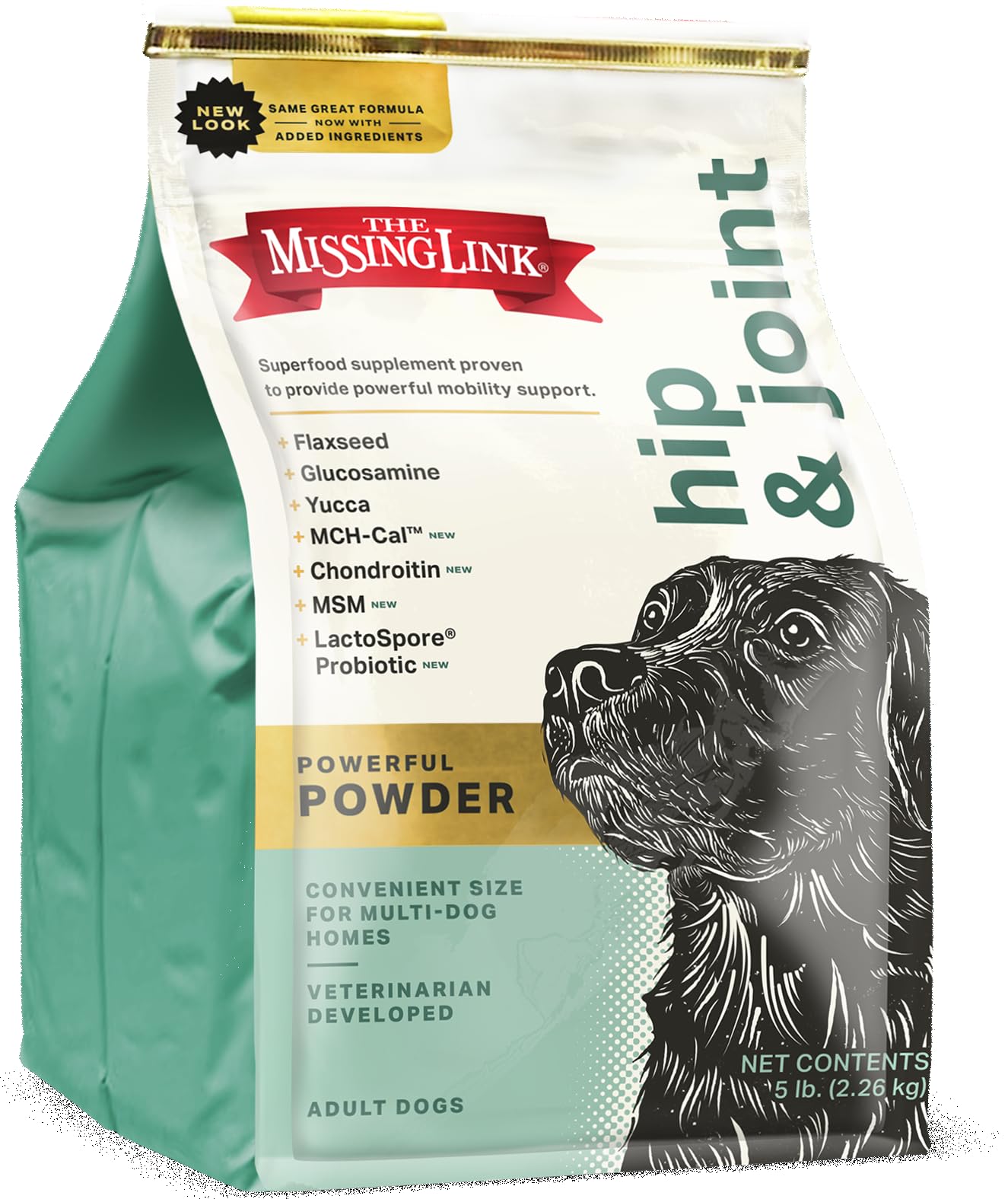 The Missing Link hip joint probiotics powder bag front supports joint comfort for daily meals