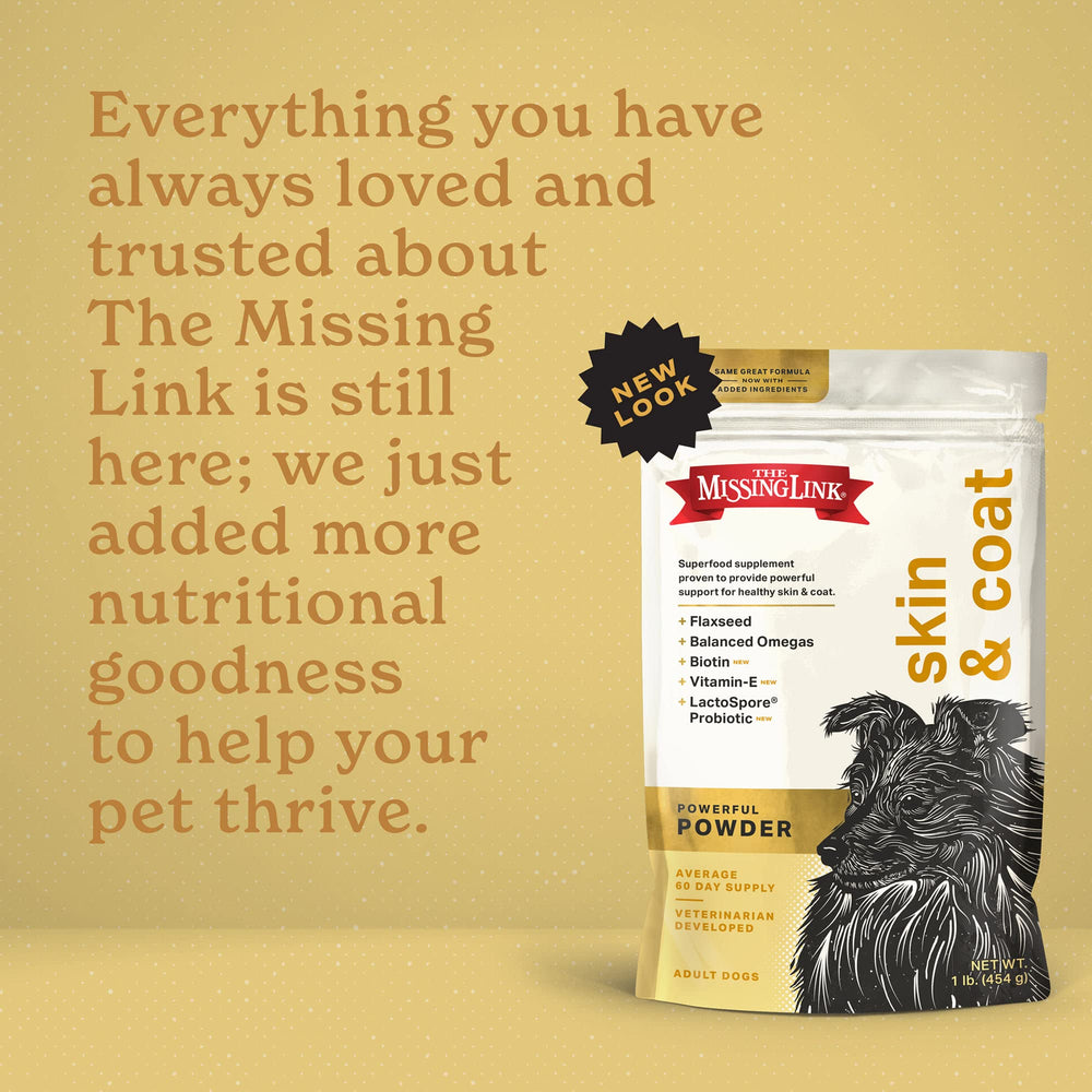 The Missing Link packaging front signals USA-made, veterinarian-formulated quality.