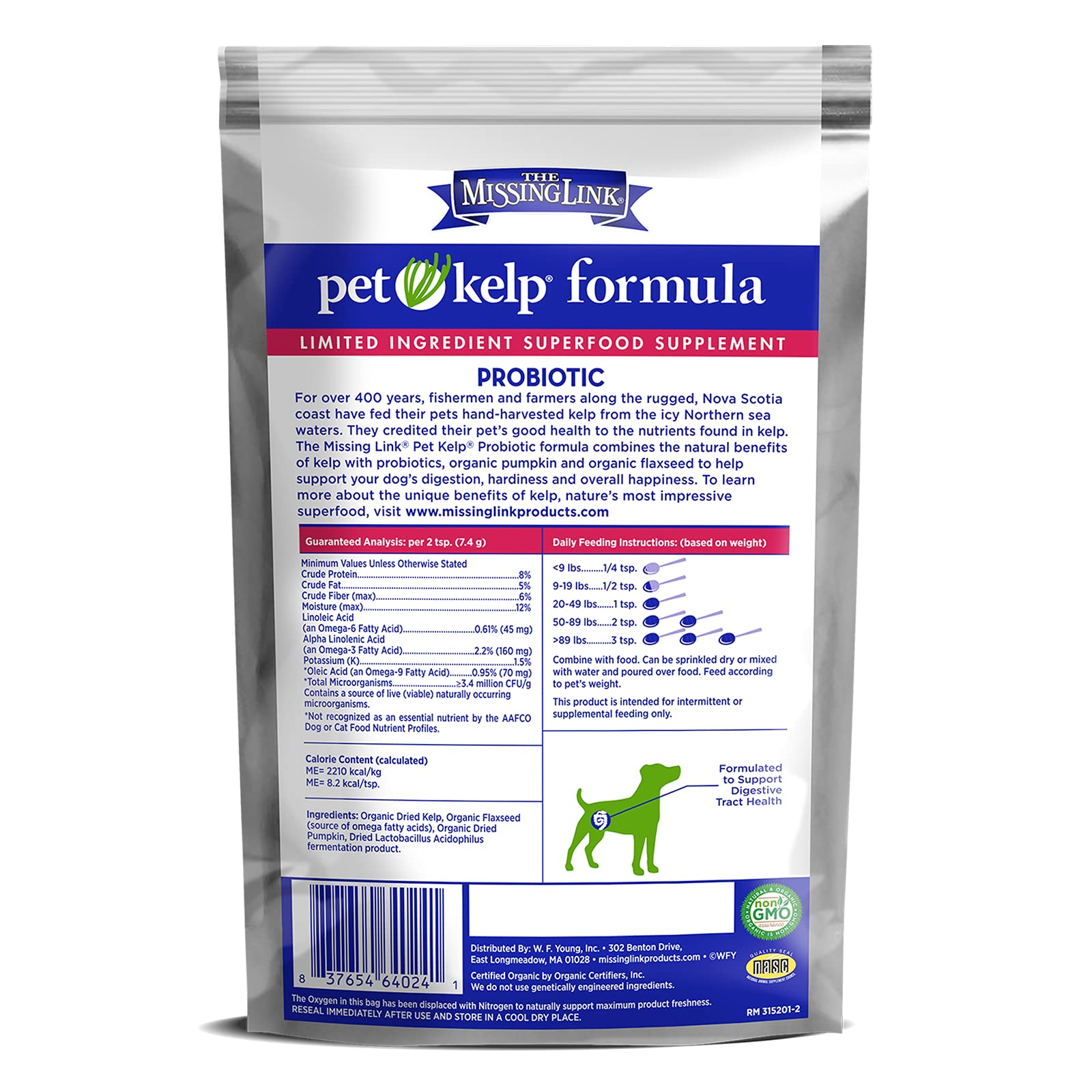 The Missing Link Pet Kelp Canine Probiotic beside a dog bowl for mealtime