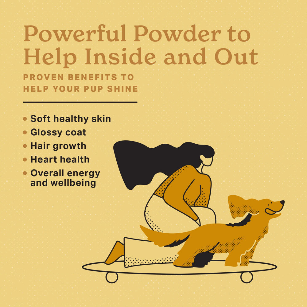 The Missing Link skin coat probiotics powder dispense showing easy daily dosing