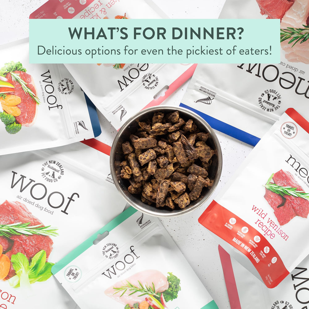 The New Zealand Natural Pet Food Co Meow Venison bite-take training treat demonstrates convenient rewards.