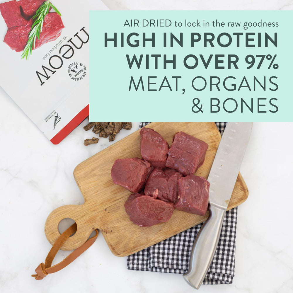 The New Zealand Natural Pet Food Co Venison ingredients close-up emphasizes superfoods and natural nutrition.