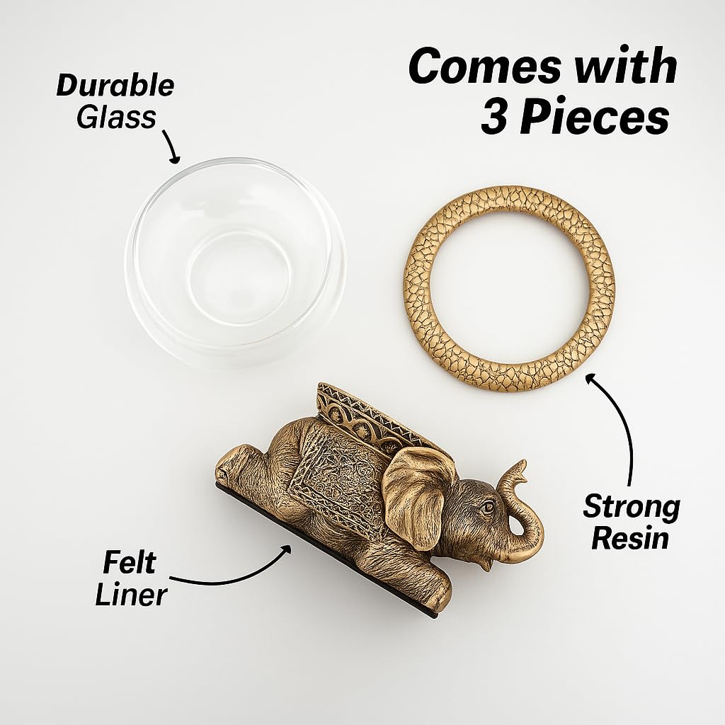 The Nifty Nook decorative elephant doubles as a gift-ready decor set with glass bowl.
