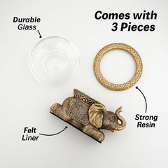The Nifty Nook decorative elephant doubles as a gift-ready decor set with glass bowl.