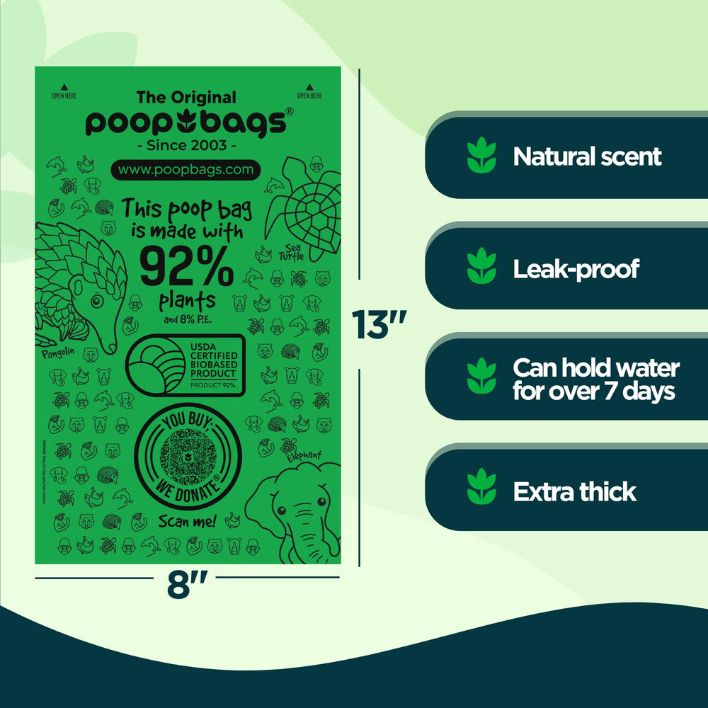 The Original Poop Bags 200-bag bulk pack demonstrates bulk convenience for busy settings.