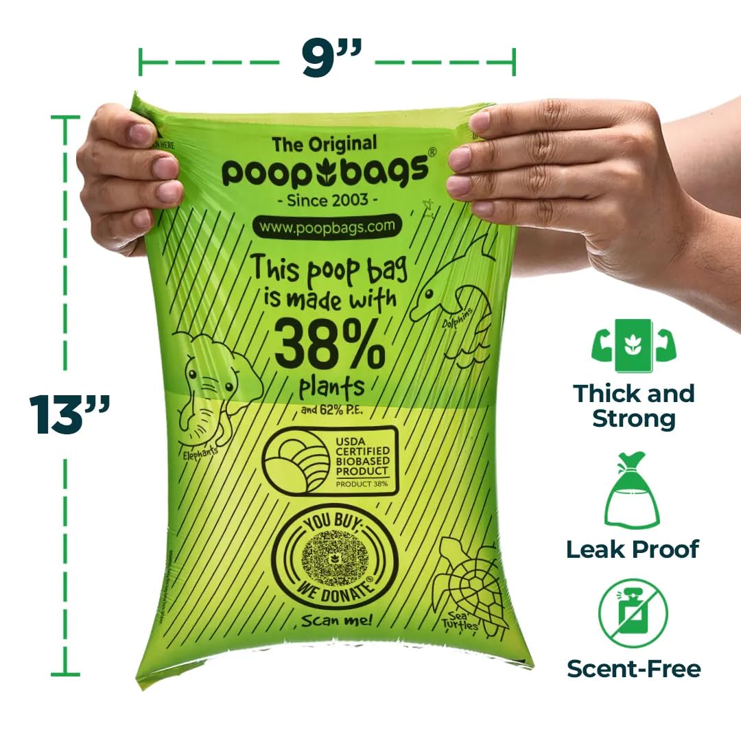 The Original Poop Bags sized 9x13 inches, roomy for secure waste collection.