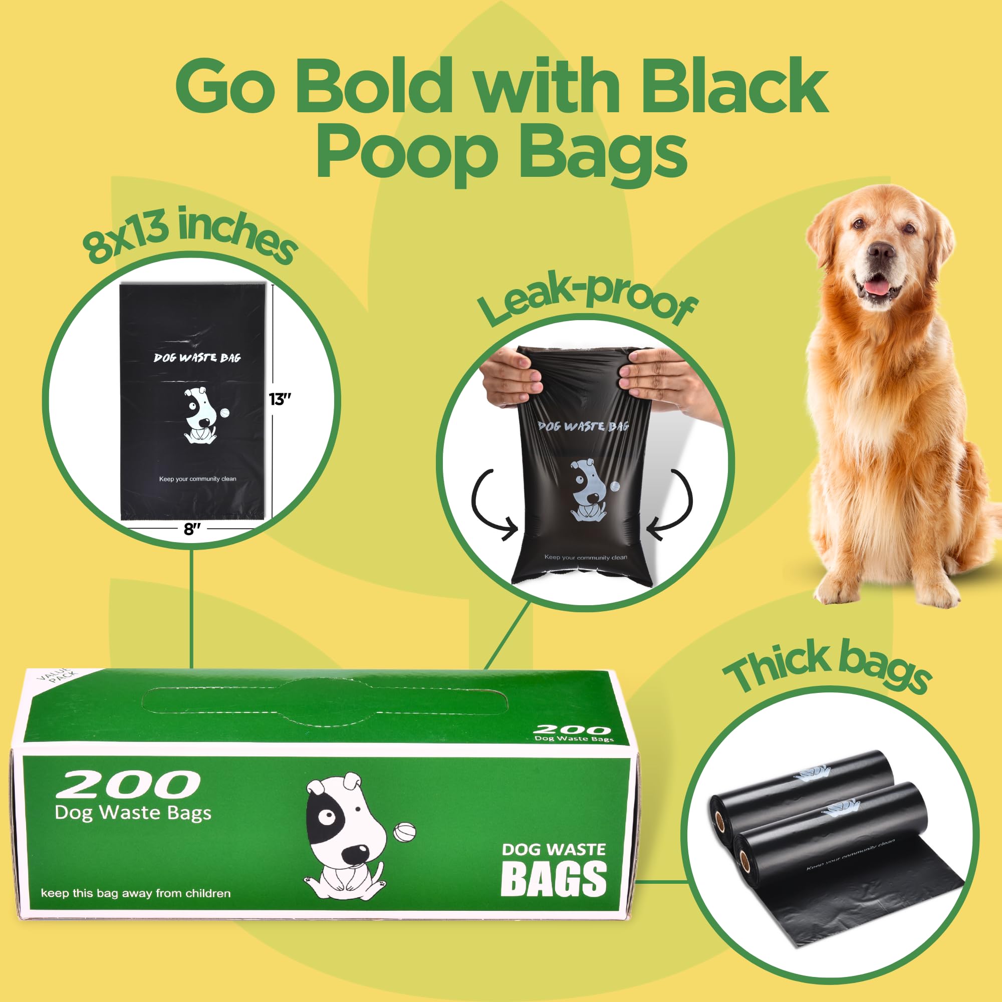 The Original Poop Bags black bags stack — bulk 200-count rolls for kennels