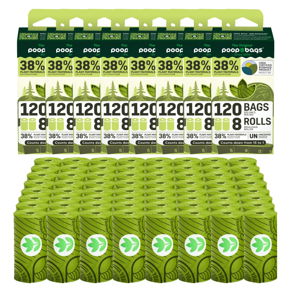 The Original Poop Bags rolls, 960-count, plant-based and durable for everyday dog cleanup.