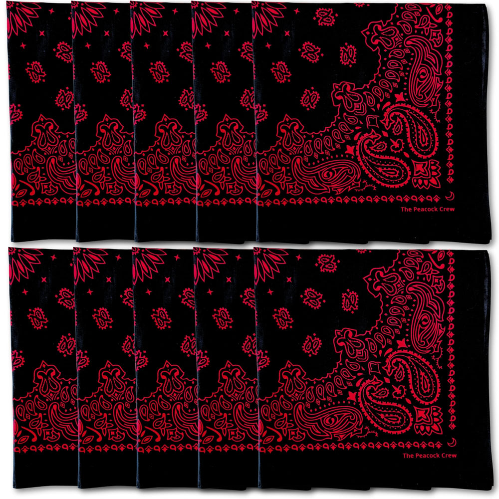 The Peacock Crew 10-pack bandanas front view for versatile wear.