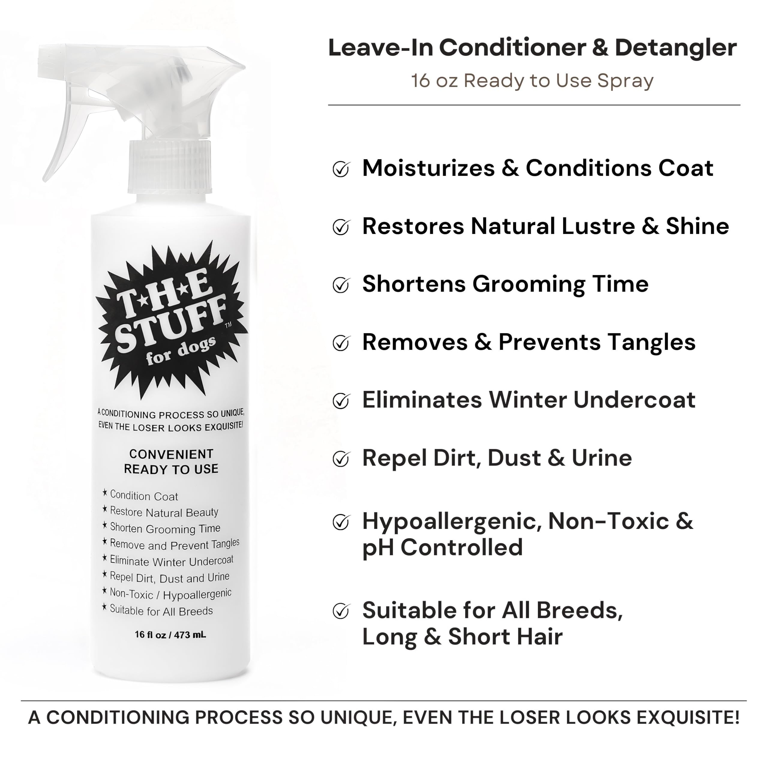 The Stuff leave-in conditioner applied to wet fur for nourishing, soft coats.