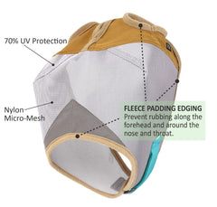 The Sunny Zebra fly mask shows soft fleece padding to prevent rubbing on sensitive skin.