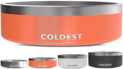 The Coldest Water candy red glitter dog bowl hero shot showing spill-proof design