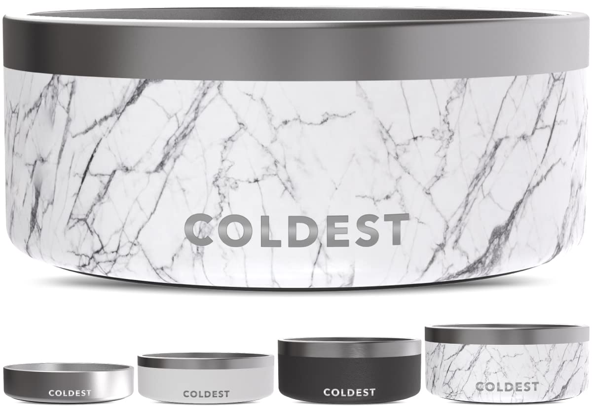 The Coldest Water Carrara marble dog bowl 100oz top view highlights large capacity for hydration