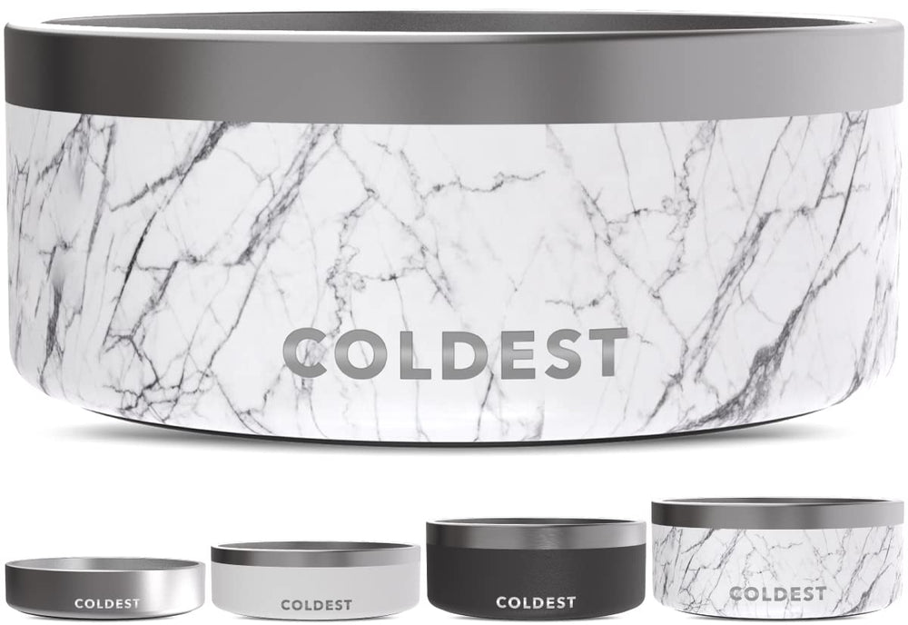 The Coldest Water Carrara marble dog bowl 100oz top view highlights large capacity for hydration
