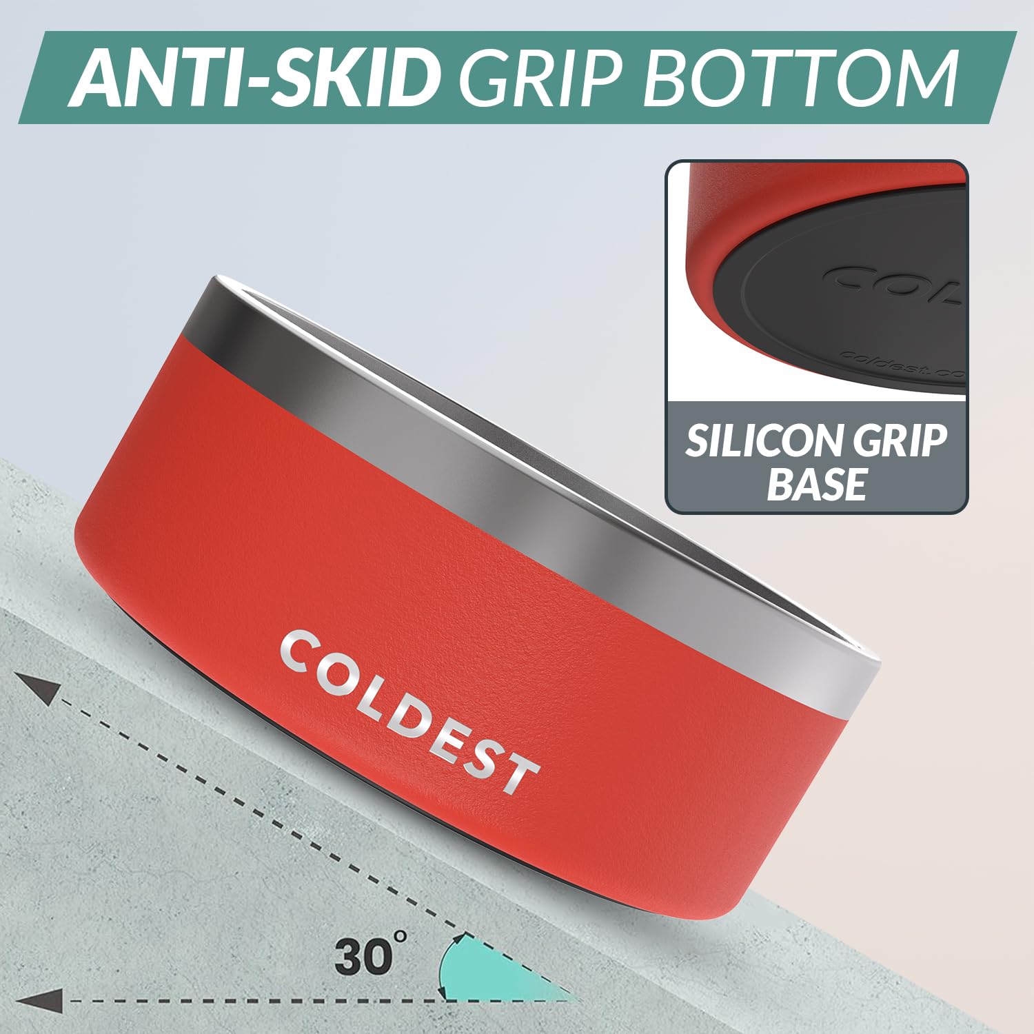 The Coldest Water dog bowl Crimson Red 100oz side view anti-slip base for stability