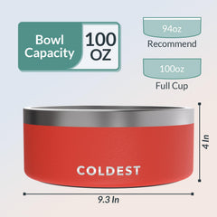 The Coldest Water dog bowl Crimson Red anti-slip base close-up shows rust-resistant stainless steel