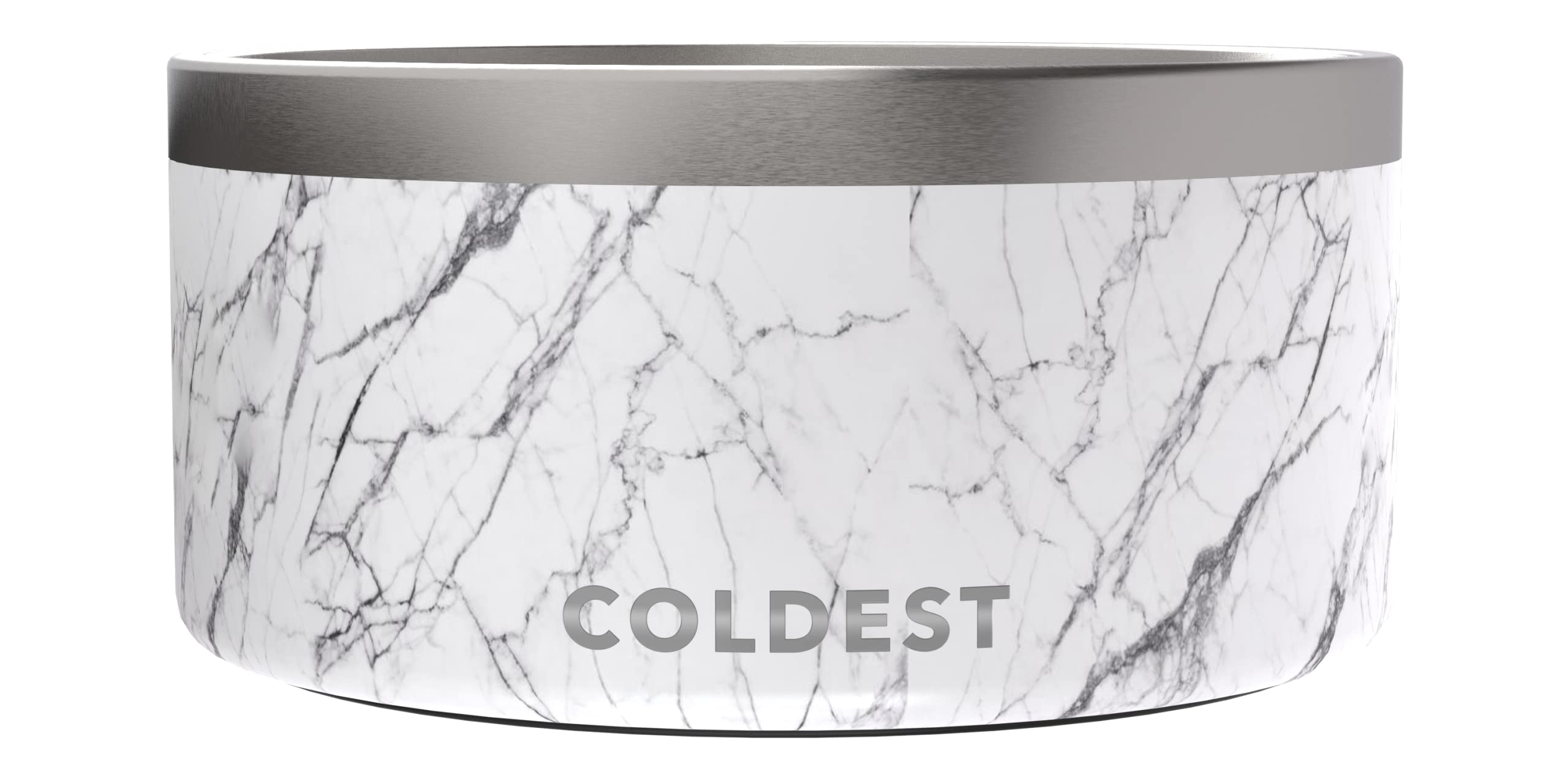 The Coldest Water anti-rust metal dog bowl demonstrating durable construction for long-lasting hydration.