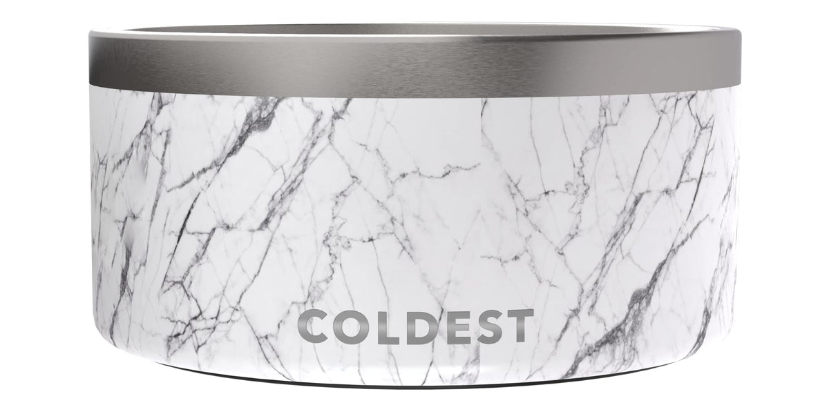 The Coldest Water anti-rust metal dog bowl demonstrating durable construction for long-lasting hydration.