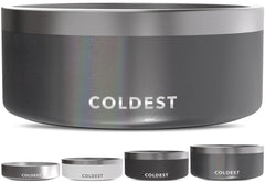 The Coldest Water Coldest Dog Bowl anti-rust metal with non-slip base prevents spills.