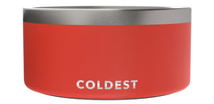The Coldest Water crimson red dog bowl front view shows triple insulation for cooler water