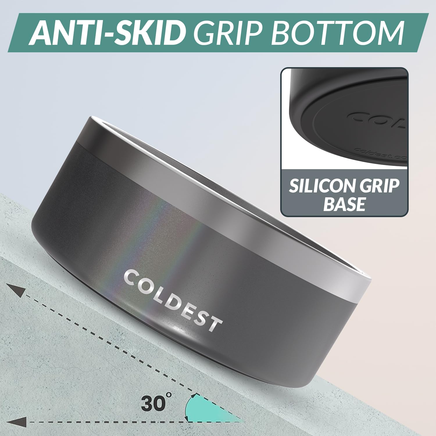 The Coldest Water dog bowl shows non-slip base for stable feeding.