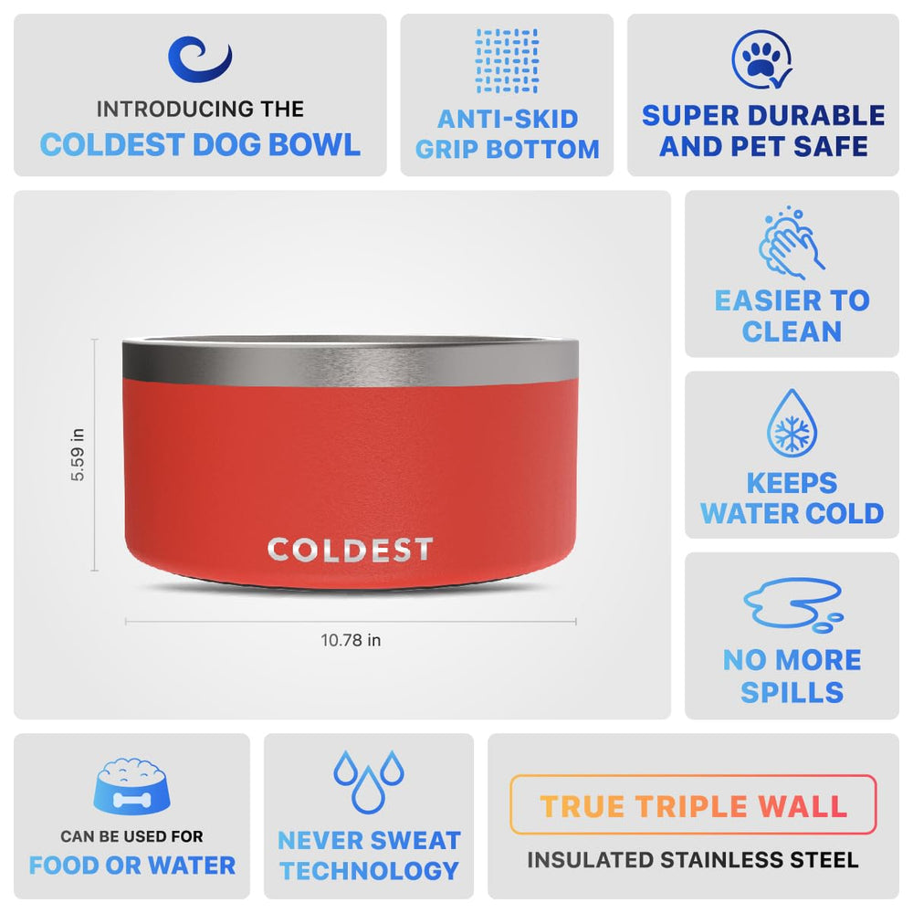 The Coldest Water rust-resistant stainless bowl communicates durability for everyday use