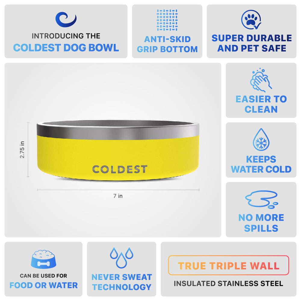 The Coldest Water Colddog bowl highlighting spill-proof construction to minimize mess.
