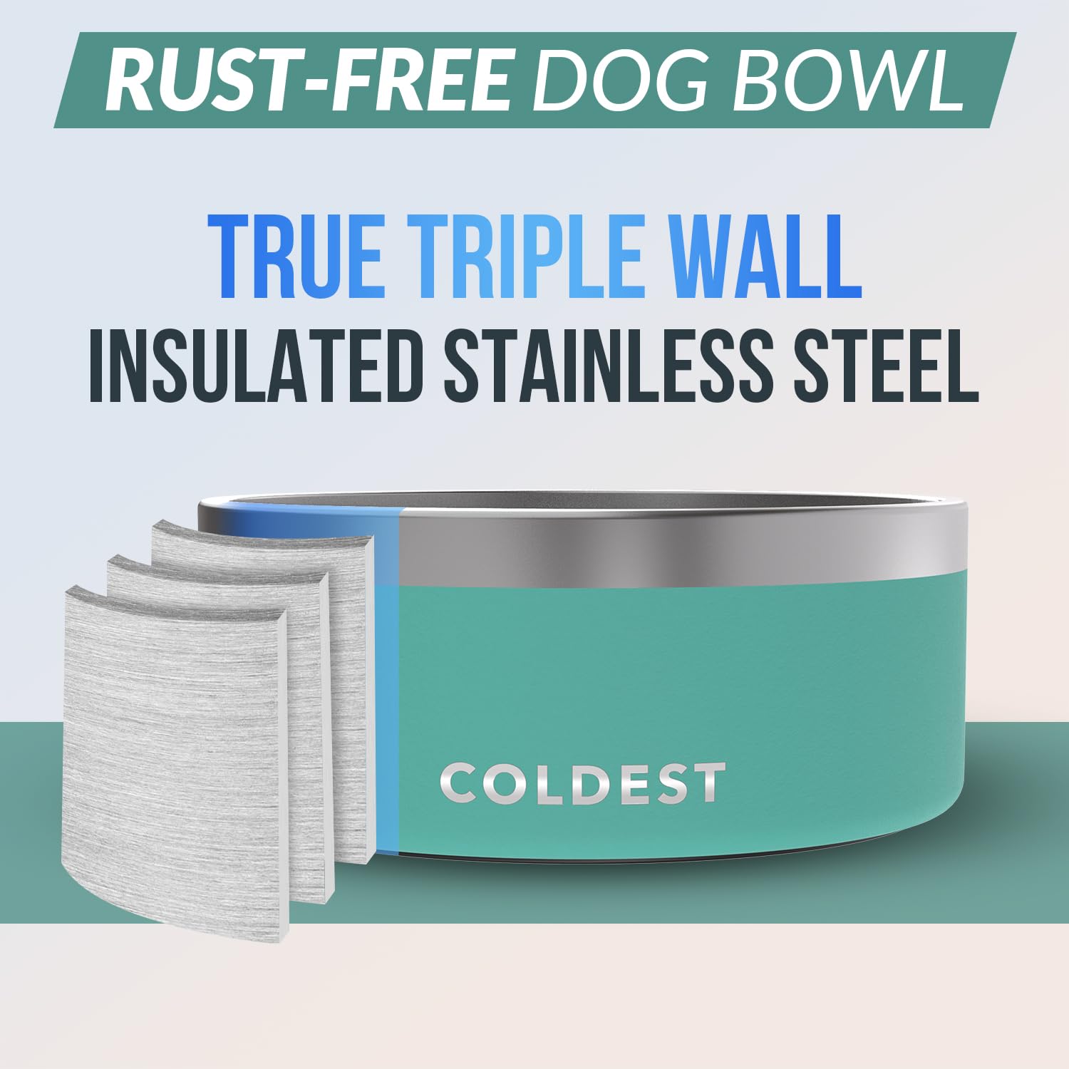 The Coldest Water dog bowl 3-layer insulation keeps water cooler longer.