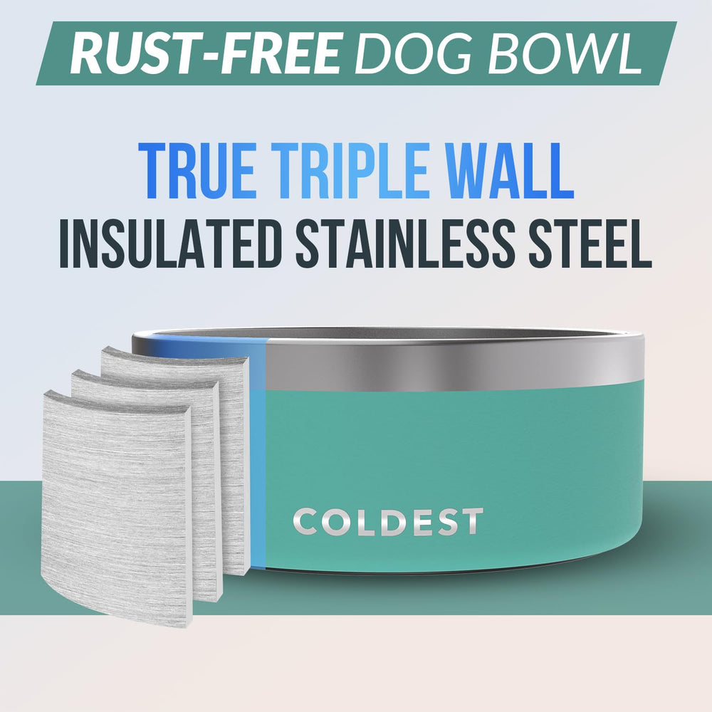 The Coldest Water dog bowl 3-layer insulation keeps water cooler longer.